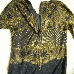 EUC Silk & Beaded Evening Formal Dress Full Length